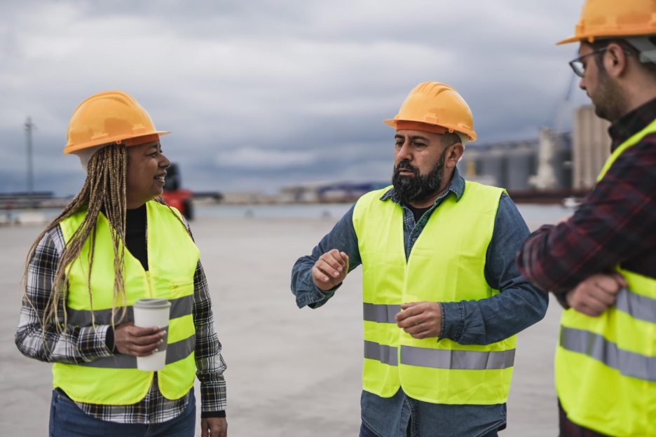3 construction workers talking